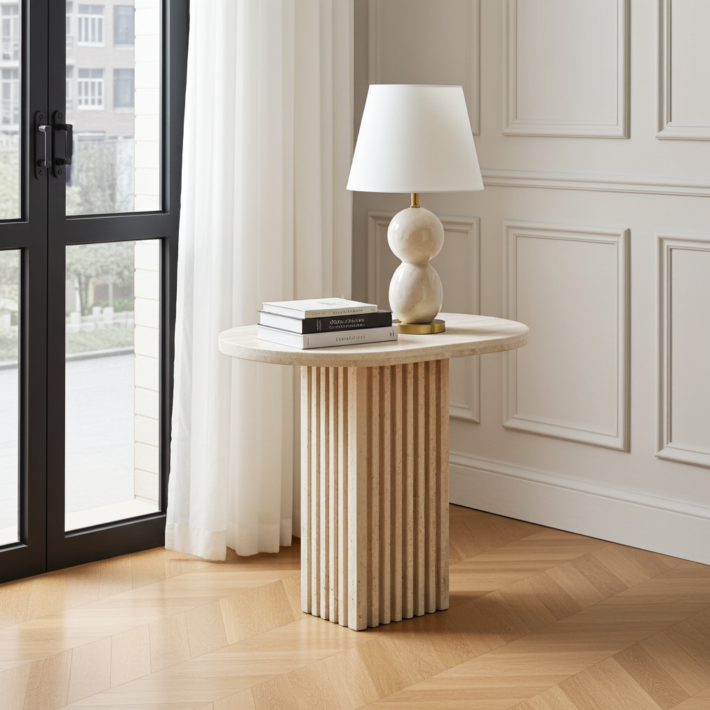 LINA FLUTED TRAVERTINE PEDESTAL