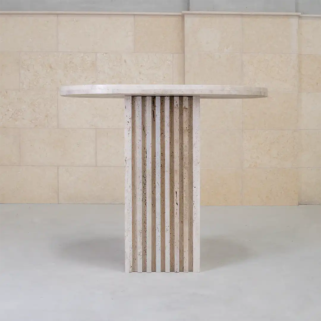 LINA FLUTED TRAVERTINE PEDESTAL - Marbeya Charm
