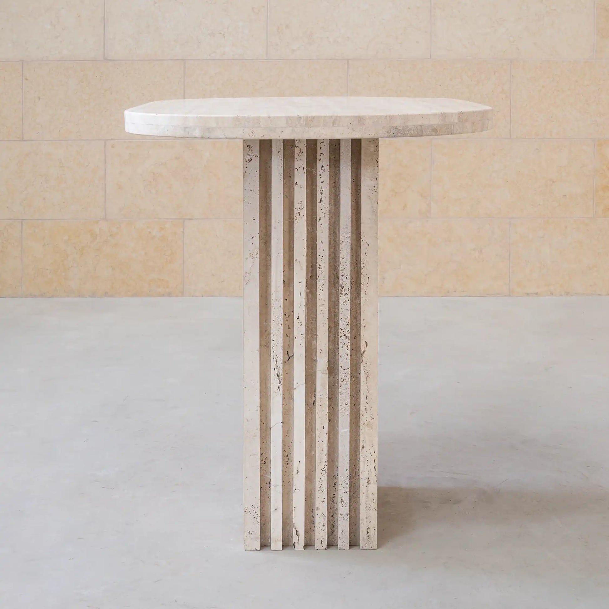 LINA FLUTED TRAVERTINE PEDESTAL - Marbeya Charm