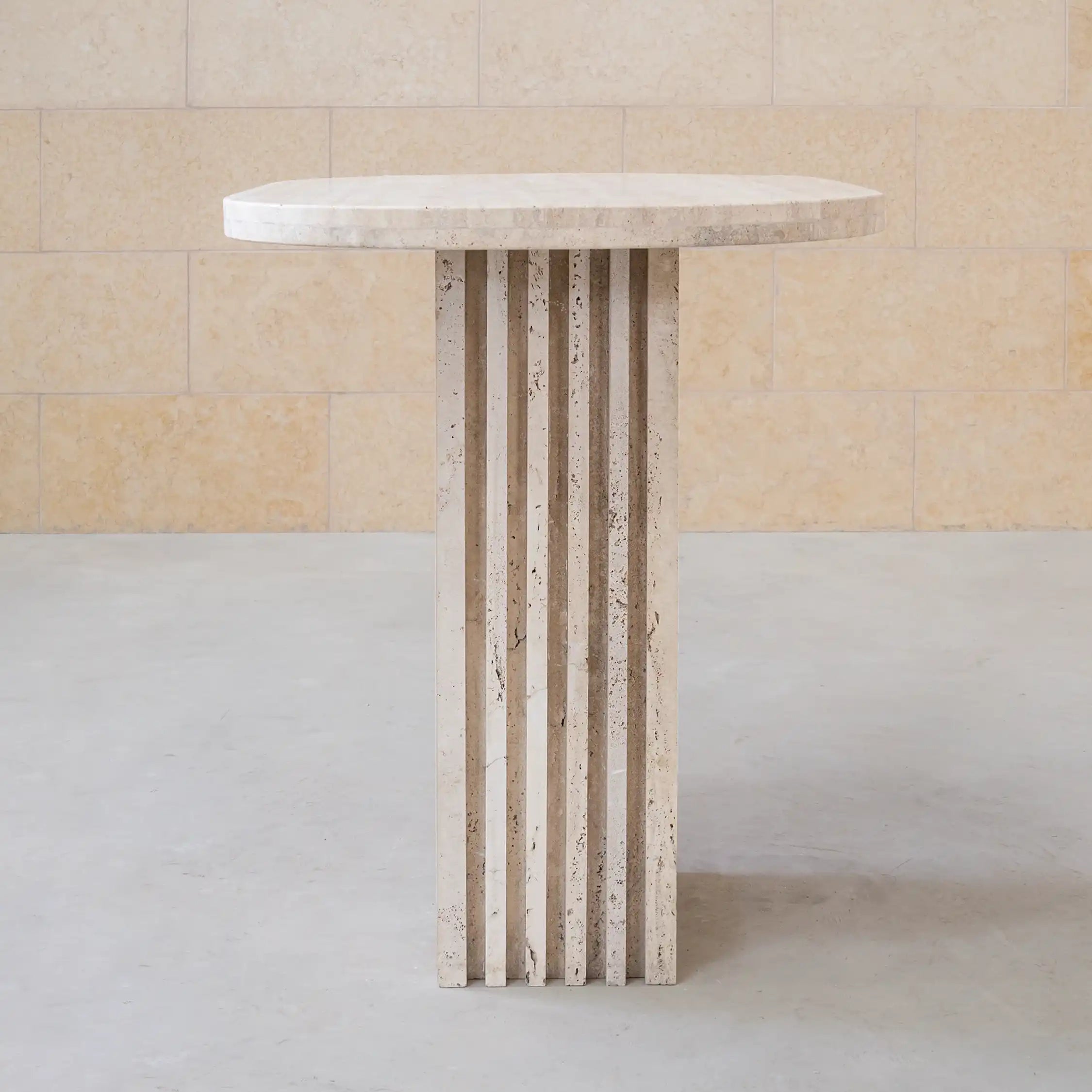 LINA FLUTED TRAVERTINE PEDESTAL - Marbeya Charm