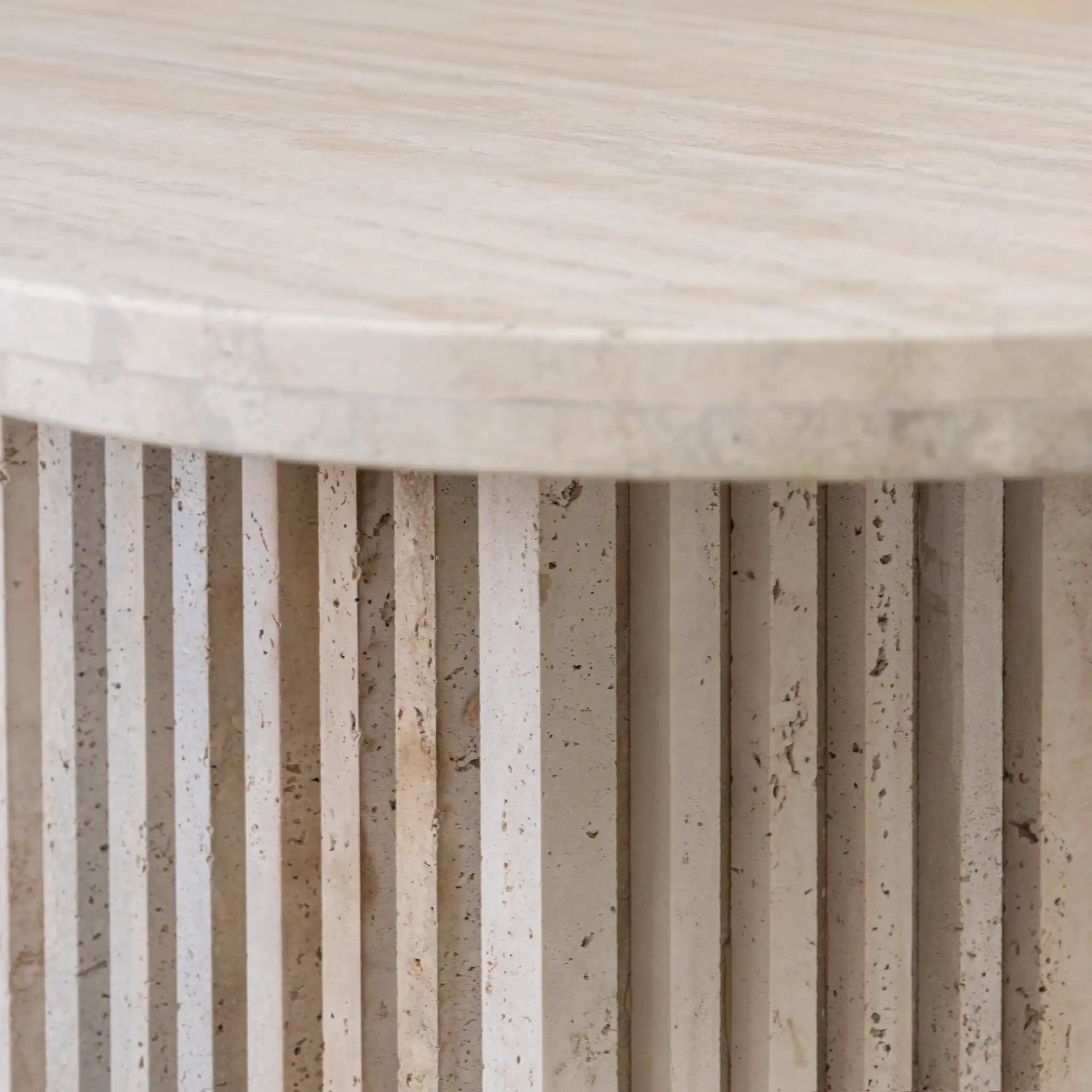 LINA FLUTED TRAVERTINE PEDESTAL - Marbeya Charm