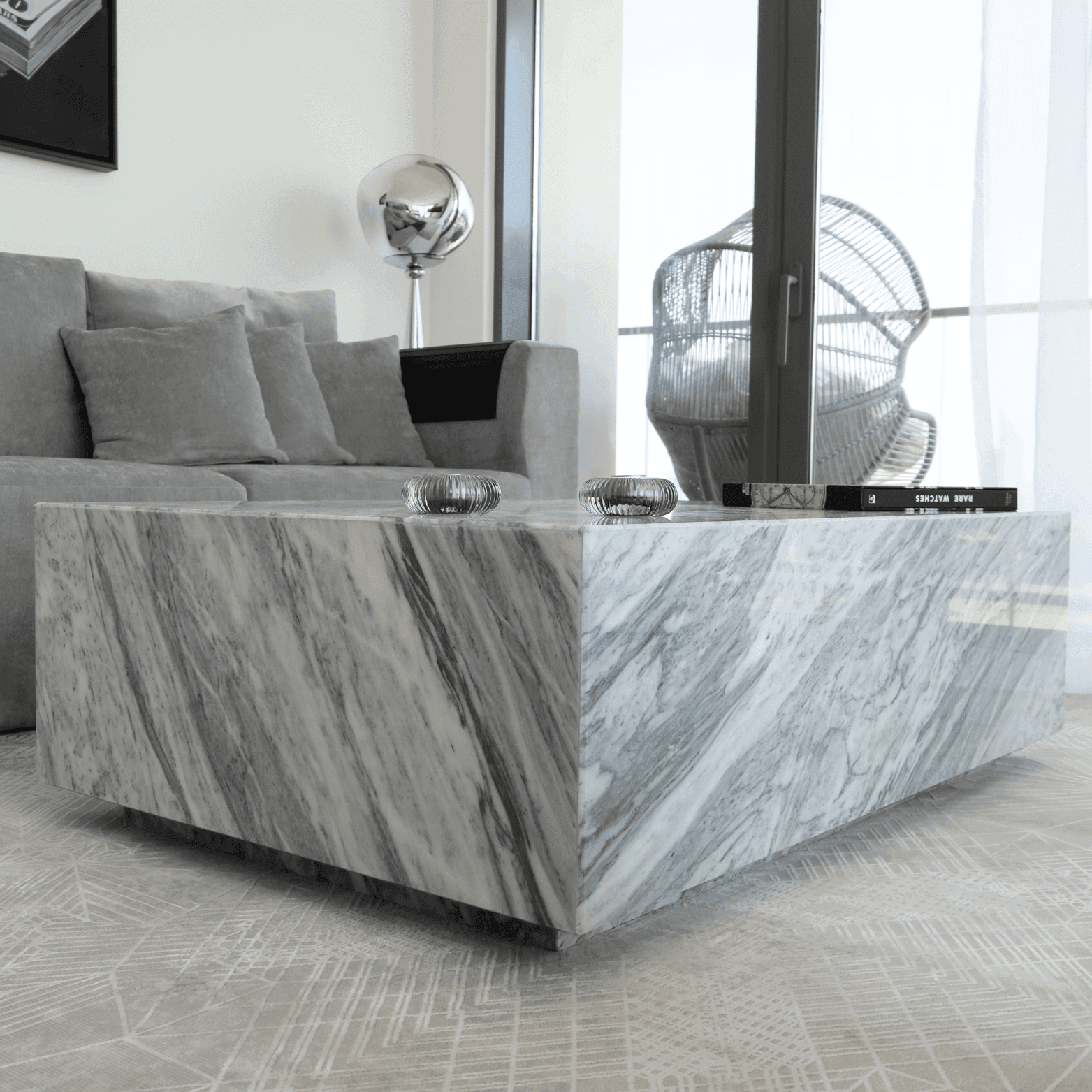 NORA STAN GREY MARBLE COFFEE TABLE - Marbeya Charm