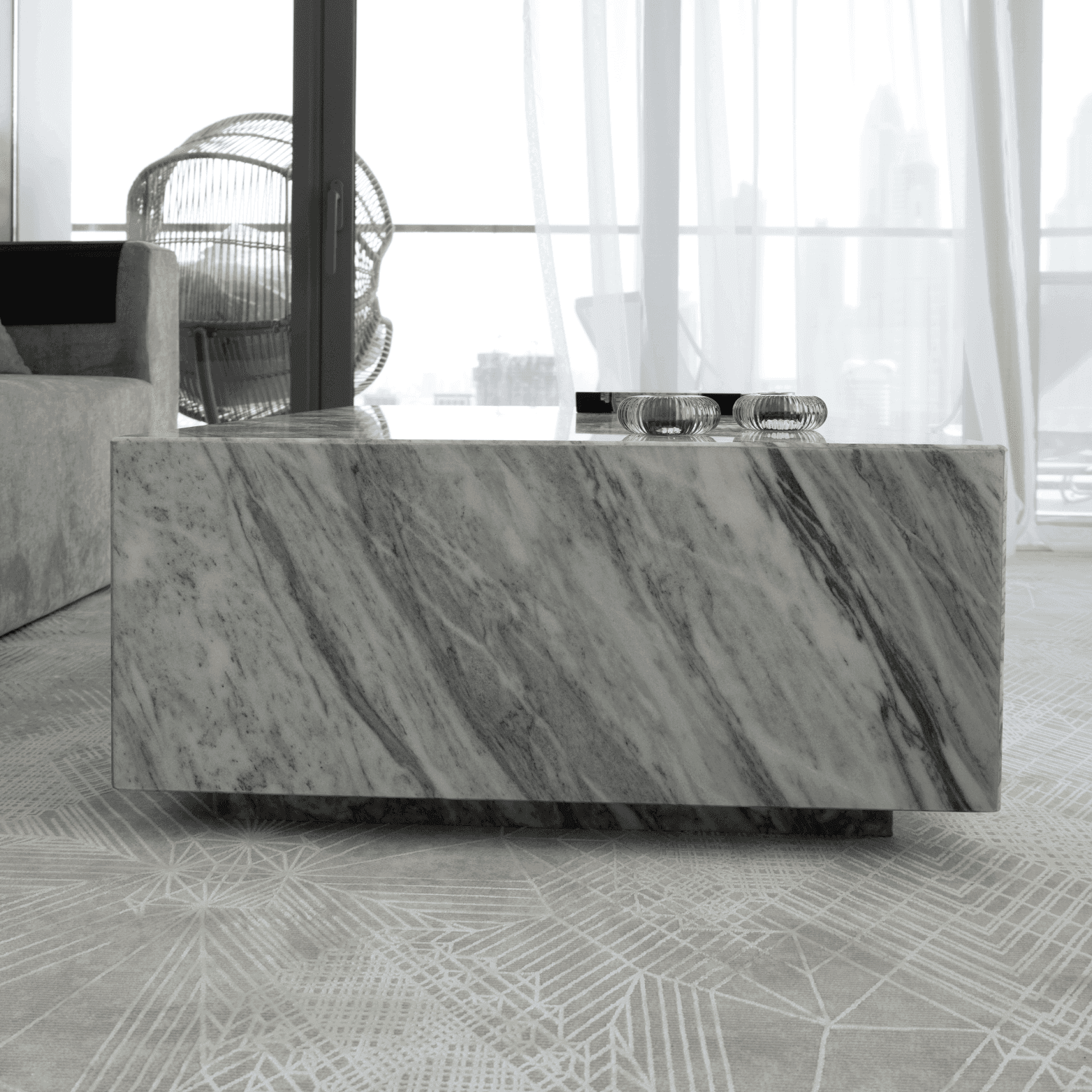 NORA STAN GREY MARBLE COFFEE TABLE - Marbeya Charm