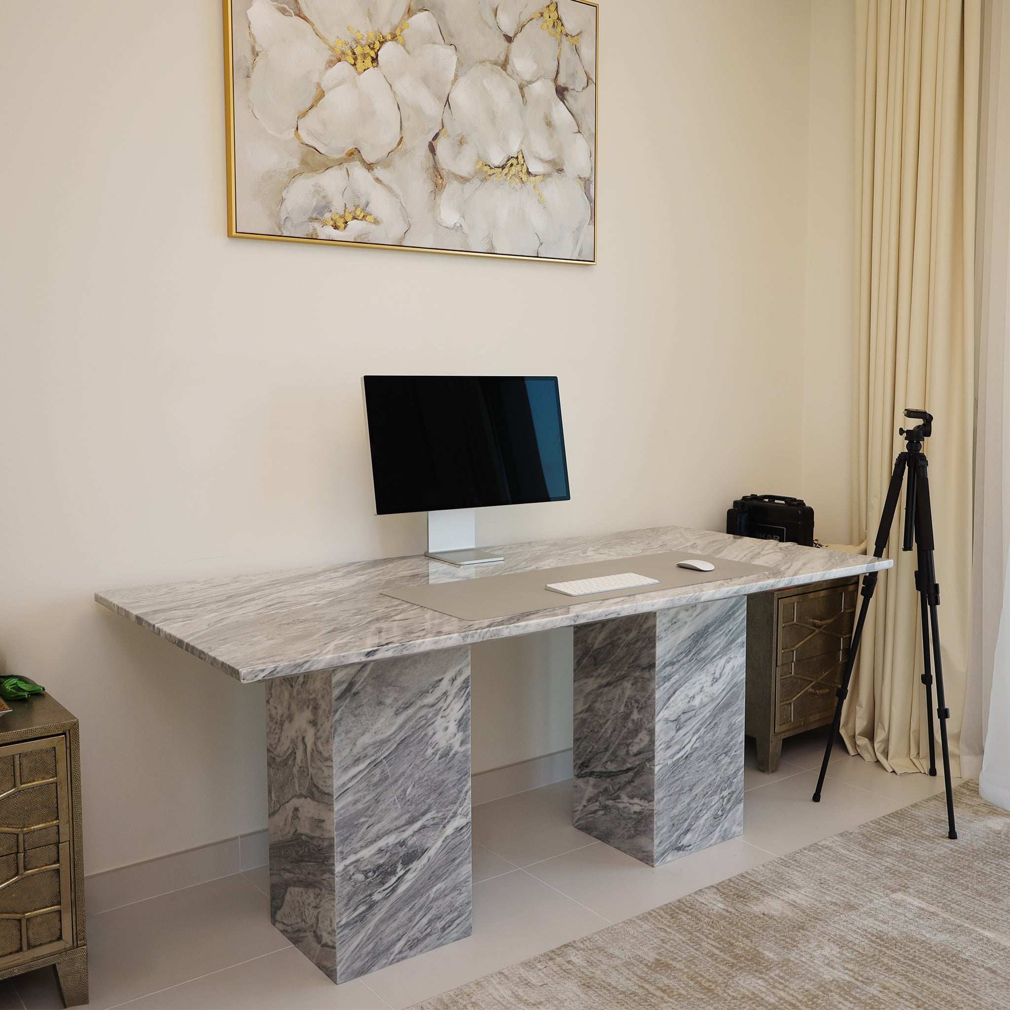 Nora Stan Grey Marble Office Table - Marbeya Charm