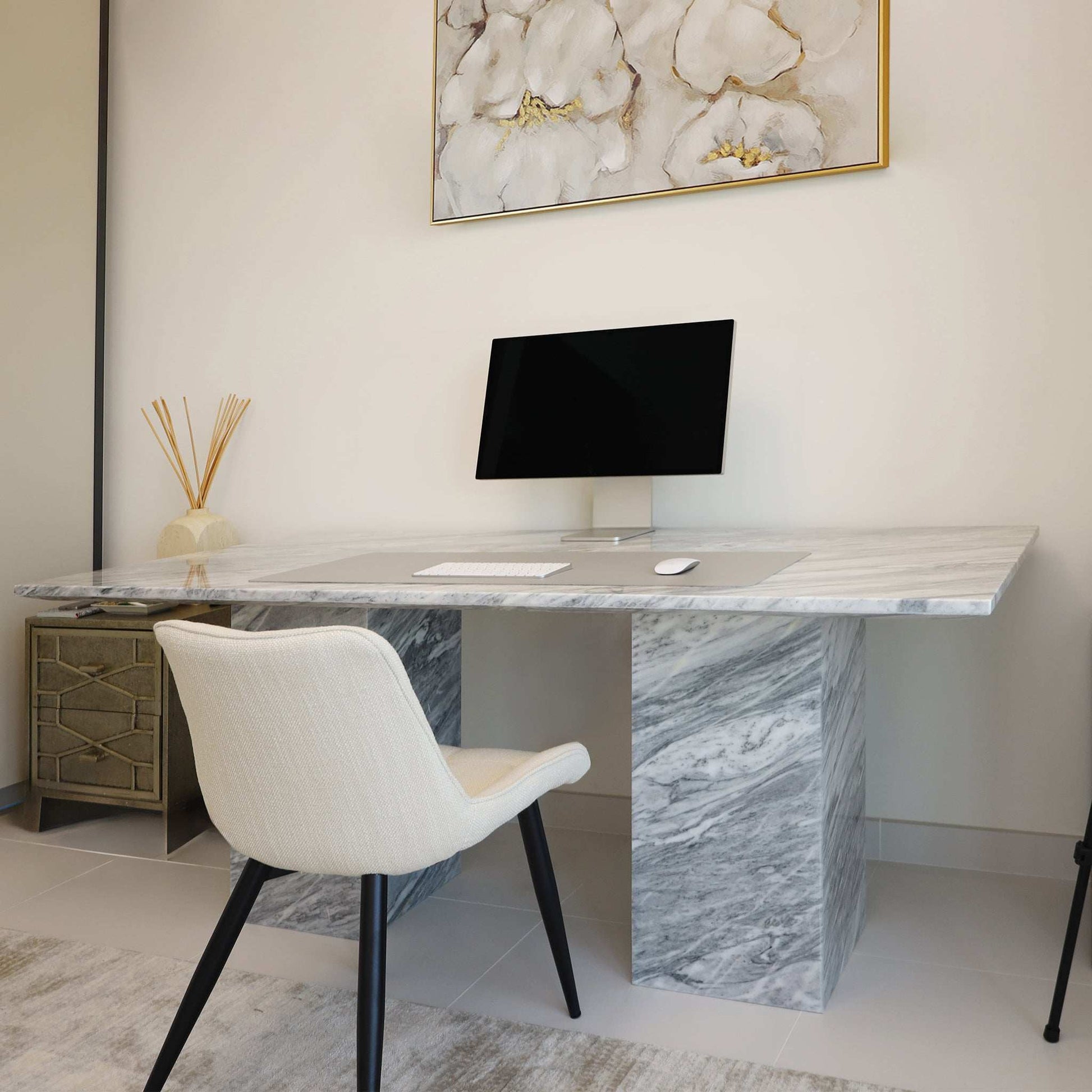 Nora Stan Grey Marble Office Table - Marbeya Charm