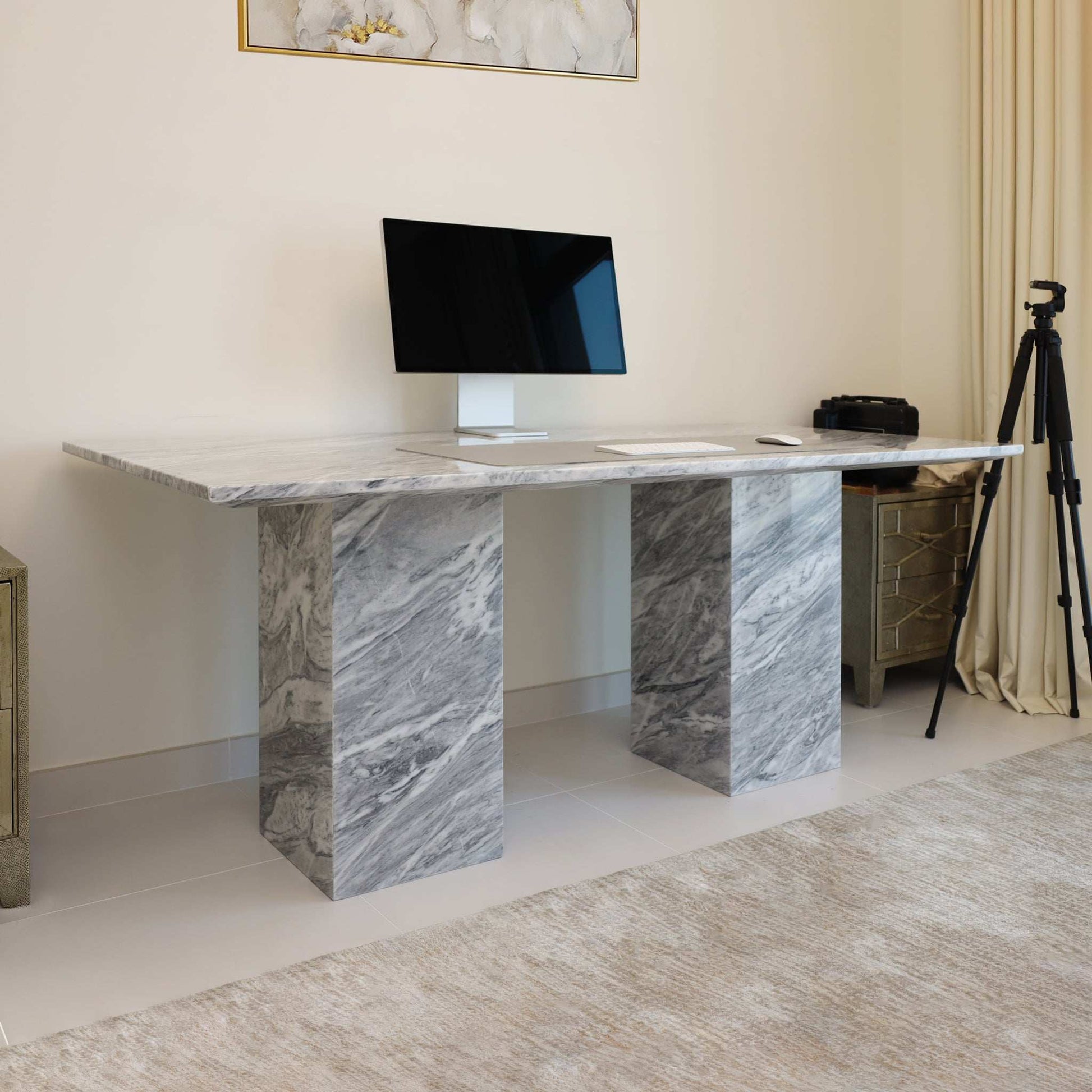 Nora Stan Grey Marble Office Table - Marbeya Charm