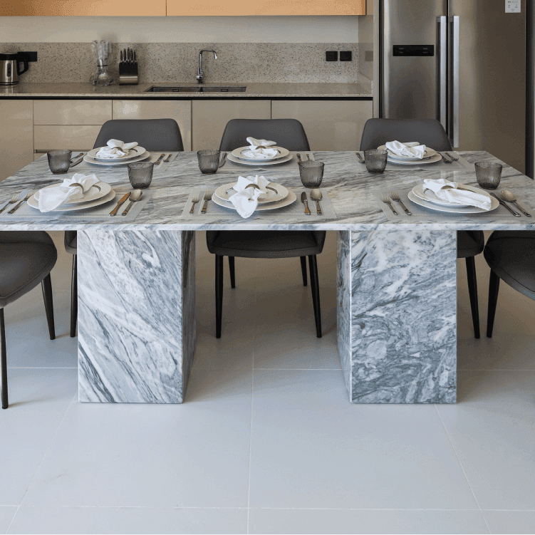 Nora Stan Grey Marble Dining Table - Marbeya Charm