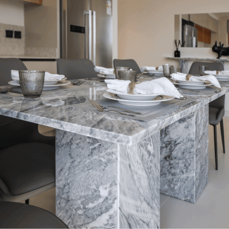Nora Stan Grey Marble Dining Table - Marbeya Charm
