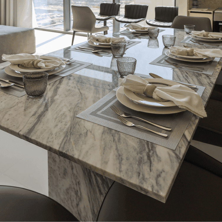Nora Stan Grey Marble Dining Table - Marbeya Charm