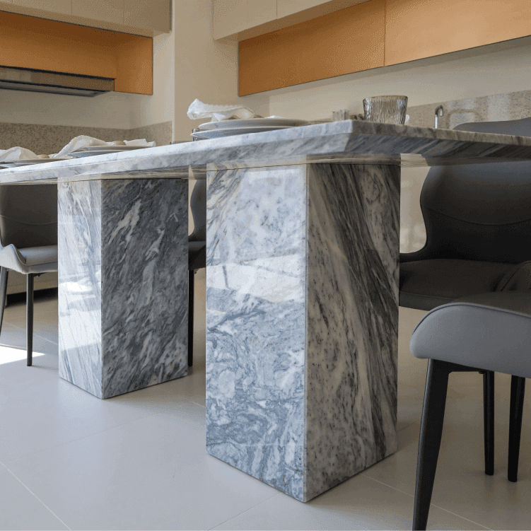 Nora Stan Grey Marble Dining Table - Marbeya Charm