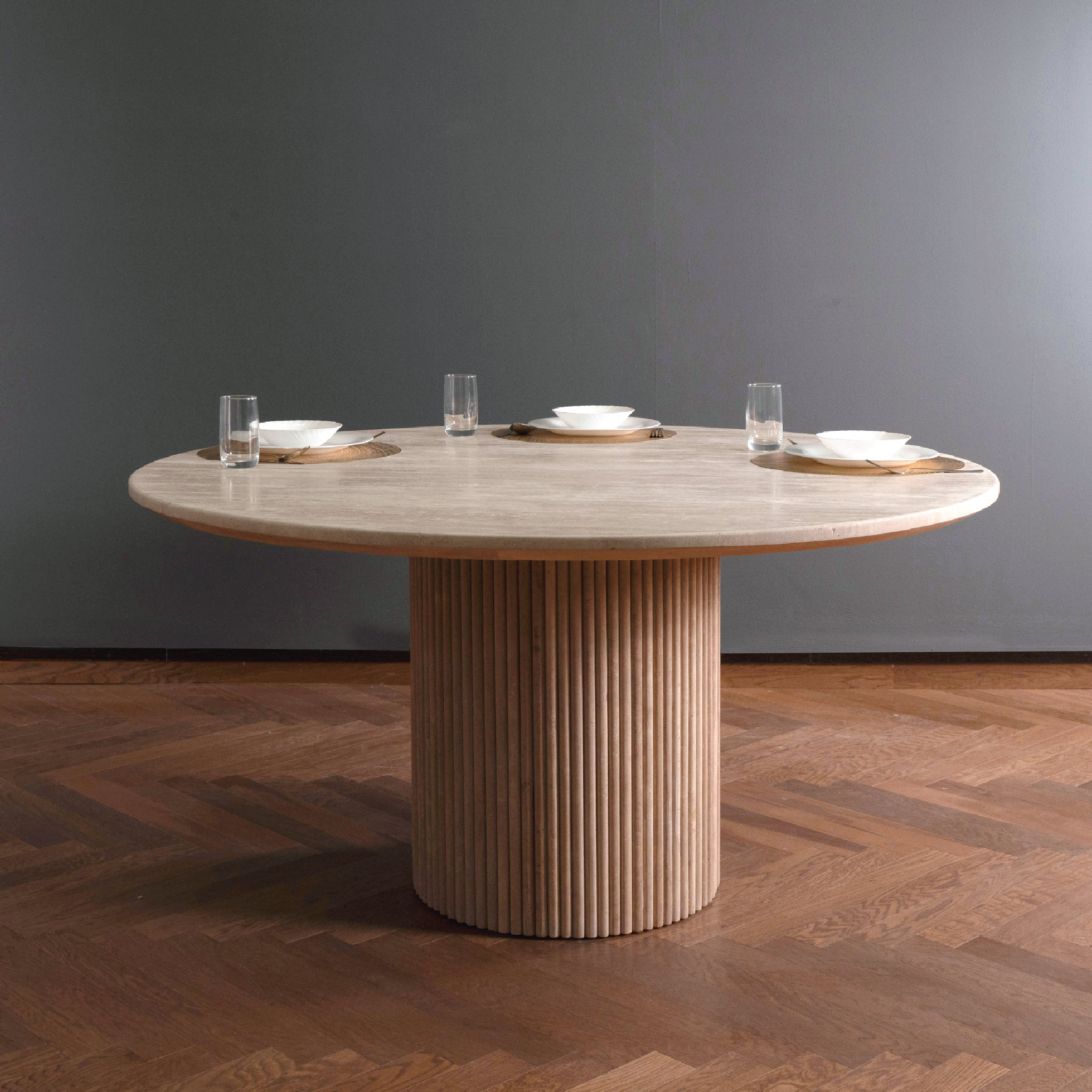 Roma Beige Travertine Round Dining Table