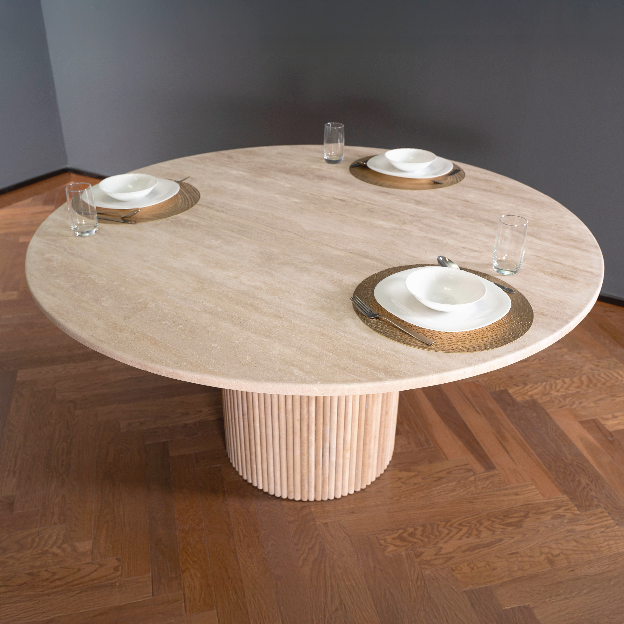 Roma Beige Travertine Round Dining Table