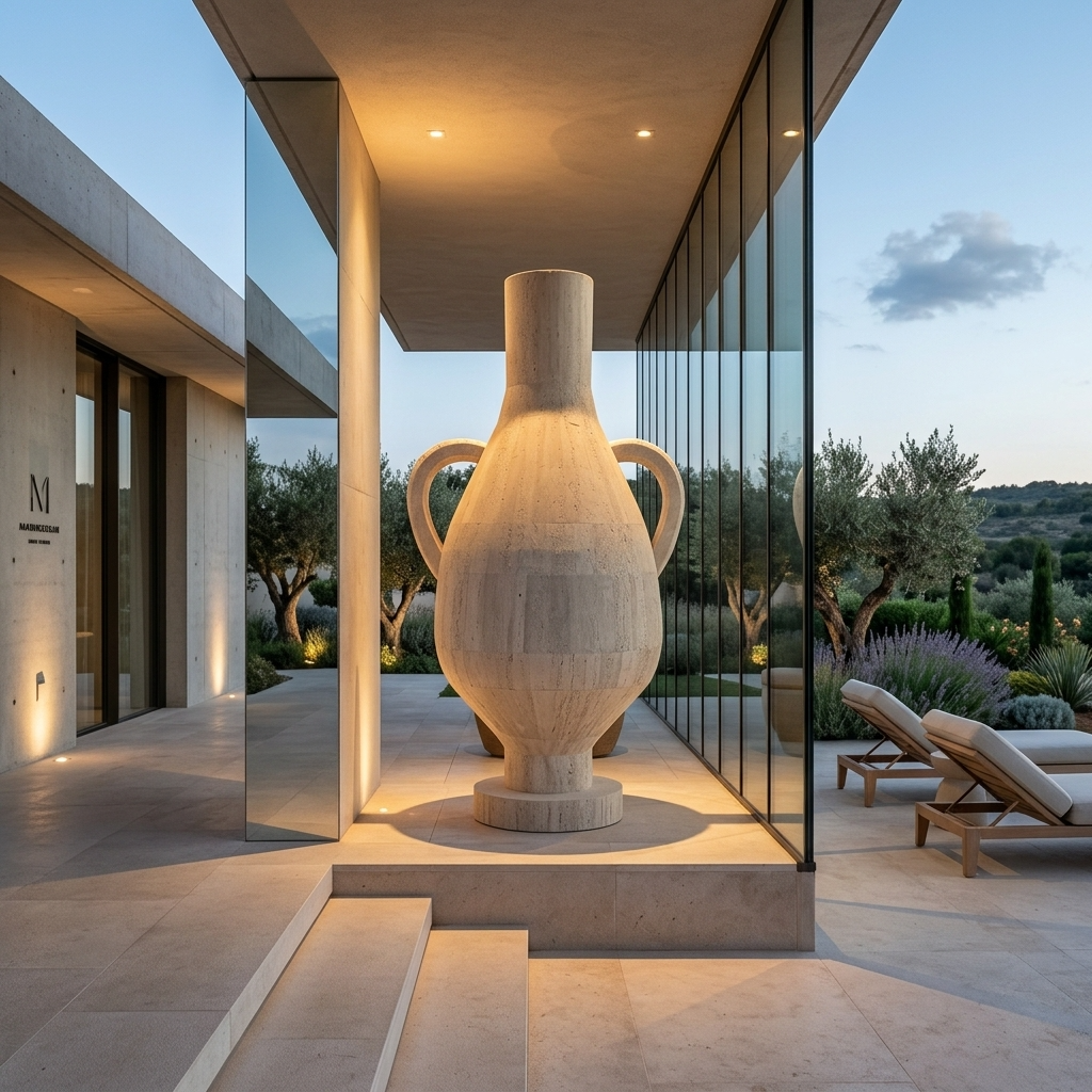 Amphora Travertine Vase