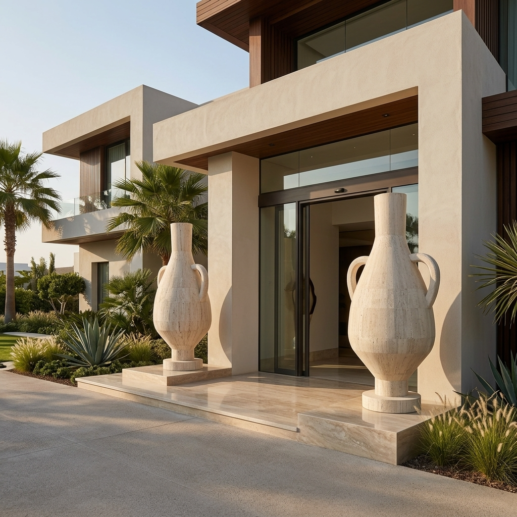 Amphora Travertine Vase