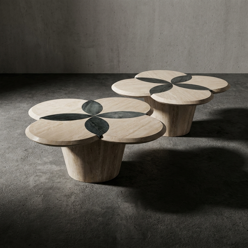 Bloom coffee table with on a gray concrete floor - Marbeya Charm