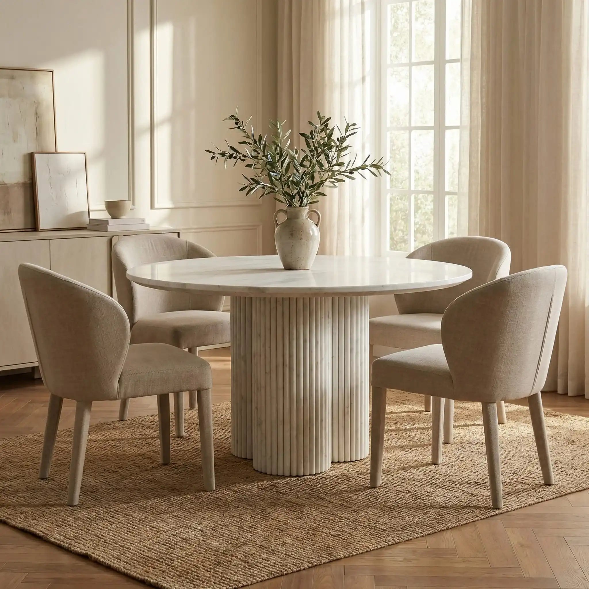 Celeste White Marble Dining Table - Marbeya Charm
