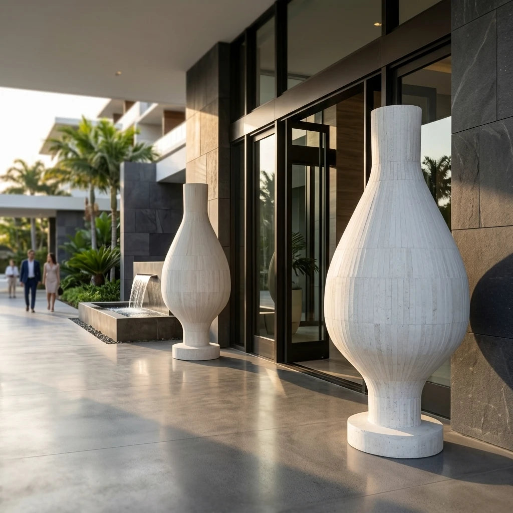 Luna Grande Travertine Vase