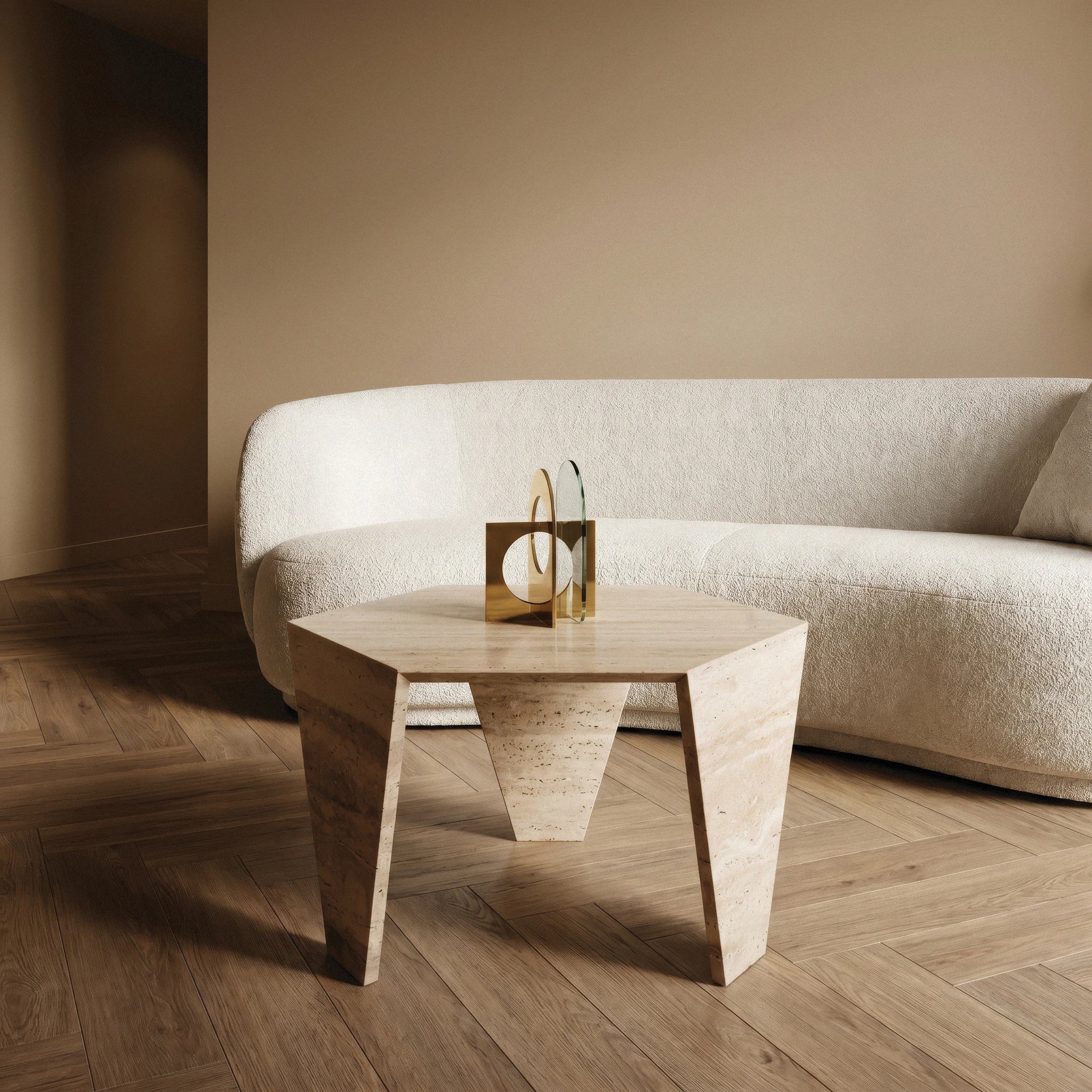 Narwin Hexagonal Beige Travertine Coffee Table from Marbeya Charm