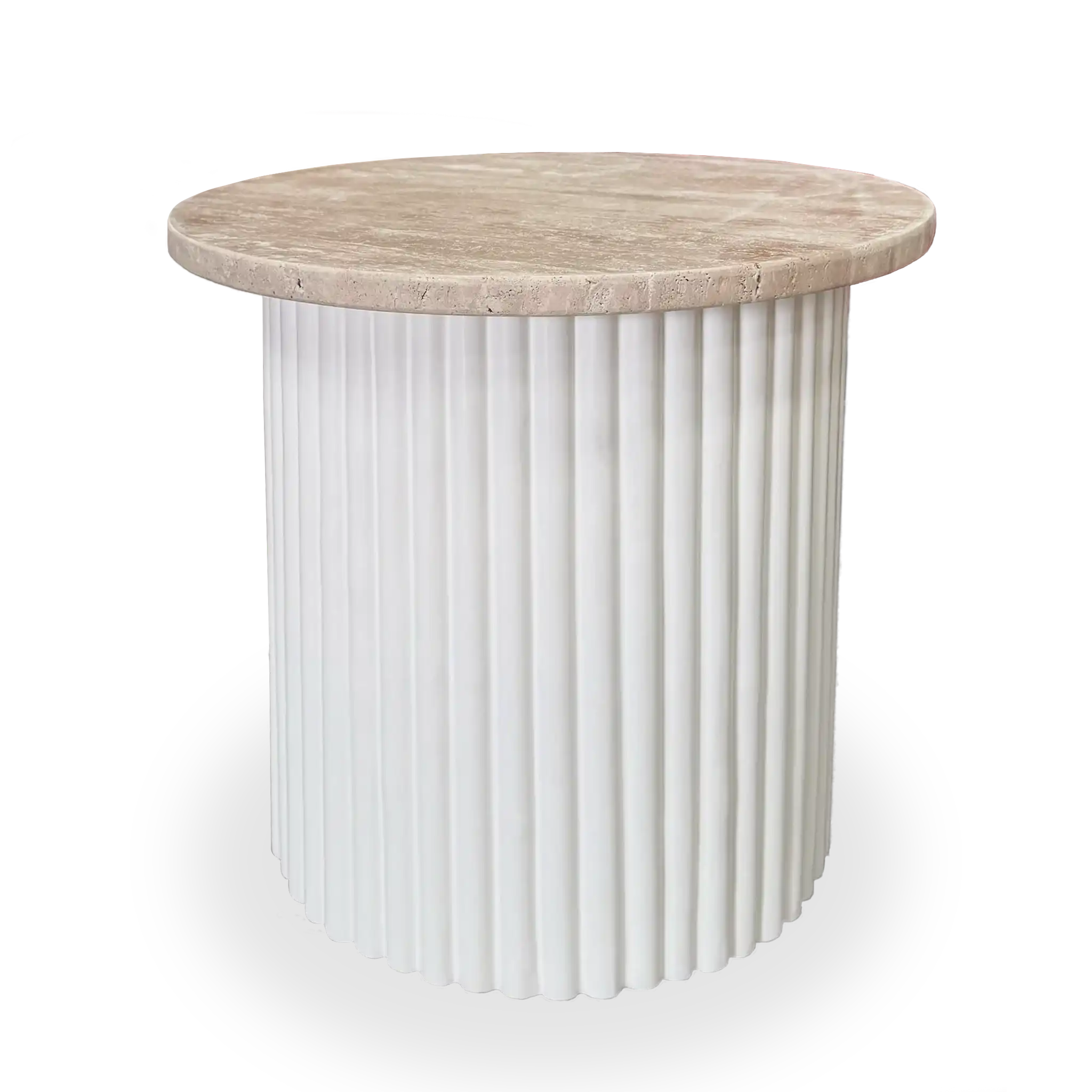 Roma Beige Travertine Wooden Base Side Table