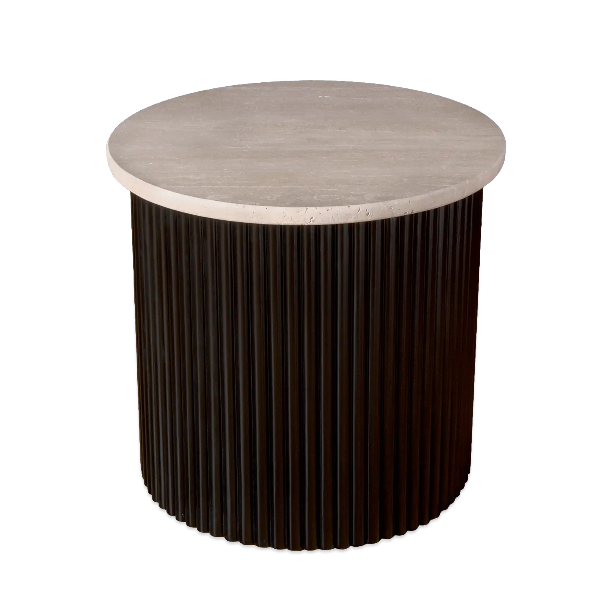 Roma Beige Travertine Wooden Base Side Table