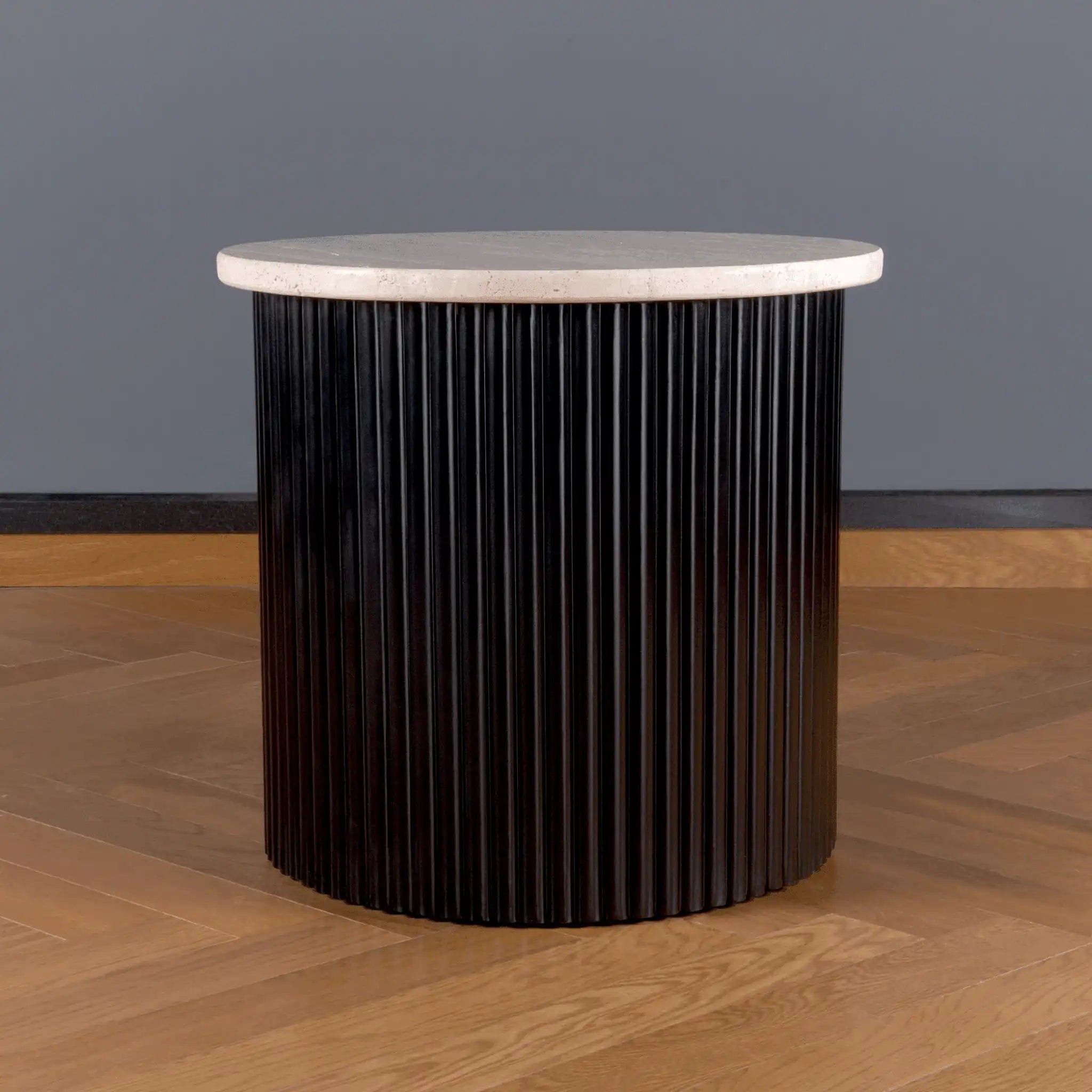 Roma Beige Travertine Wooden Base Side Table