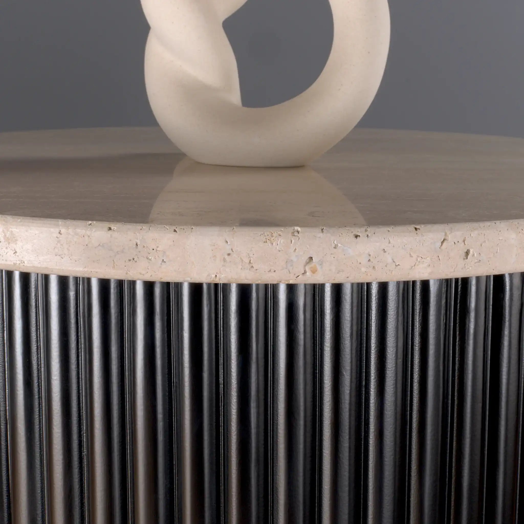 Roma Beige Travertine Wooden Base Side Table