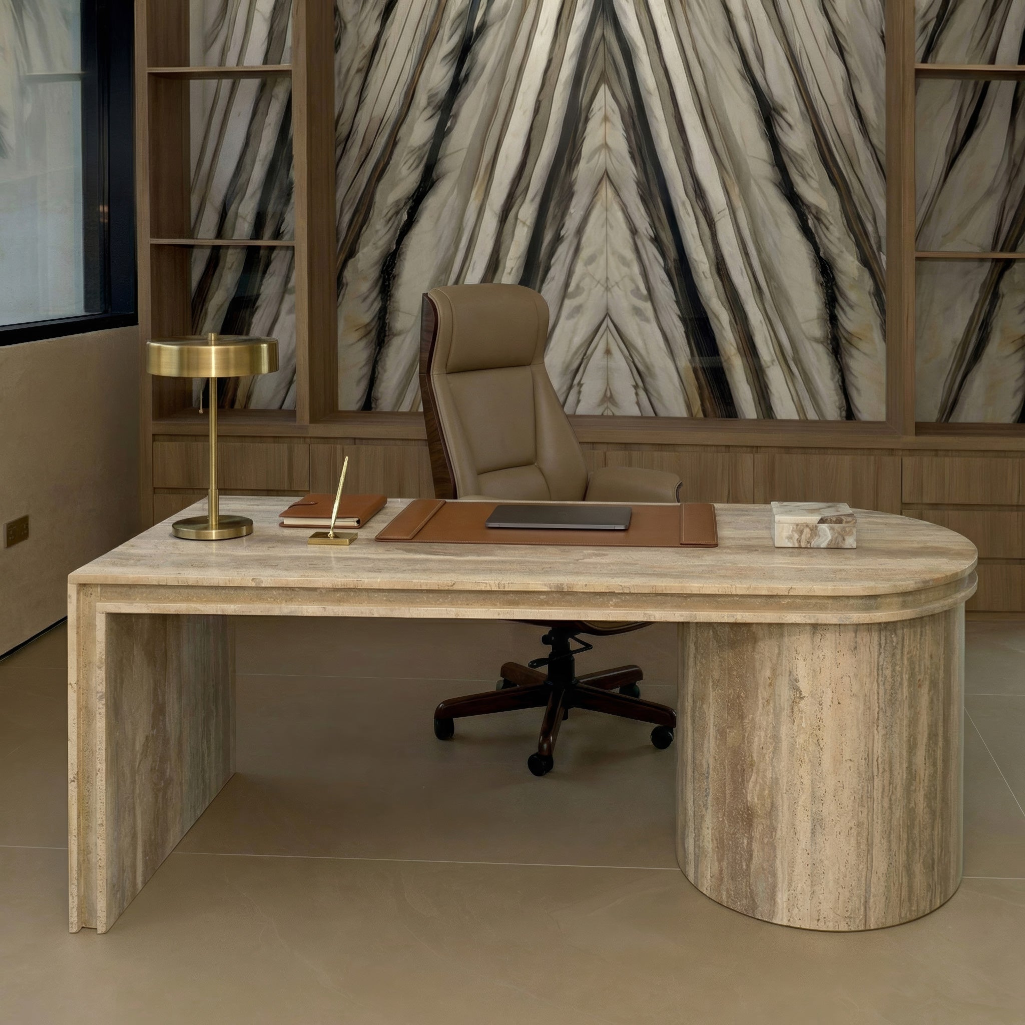 Travertine Oval Executive Desk