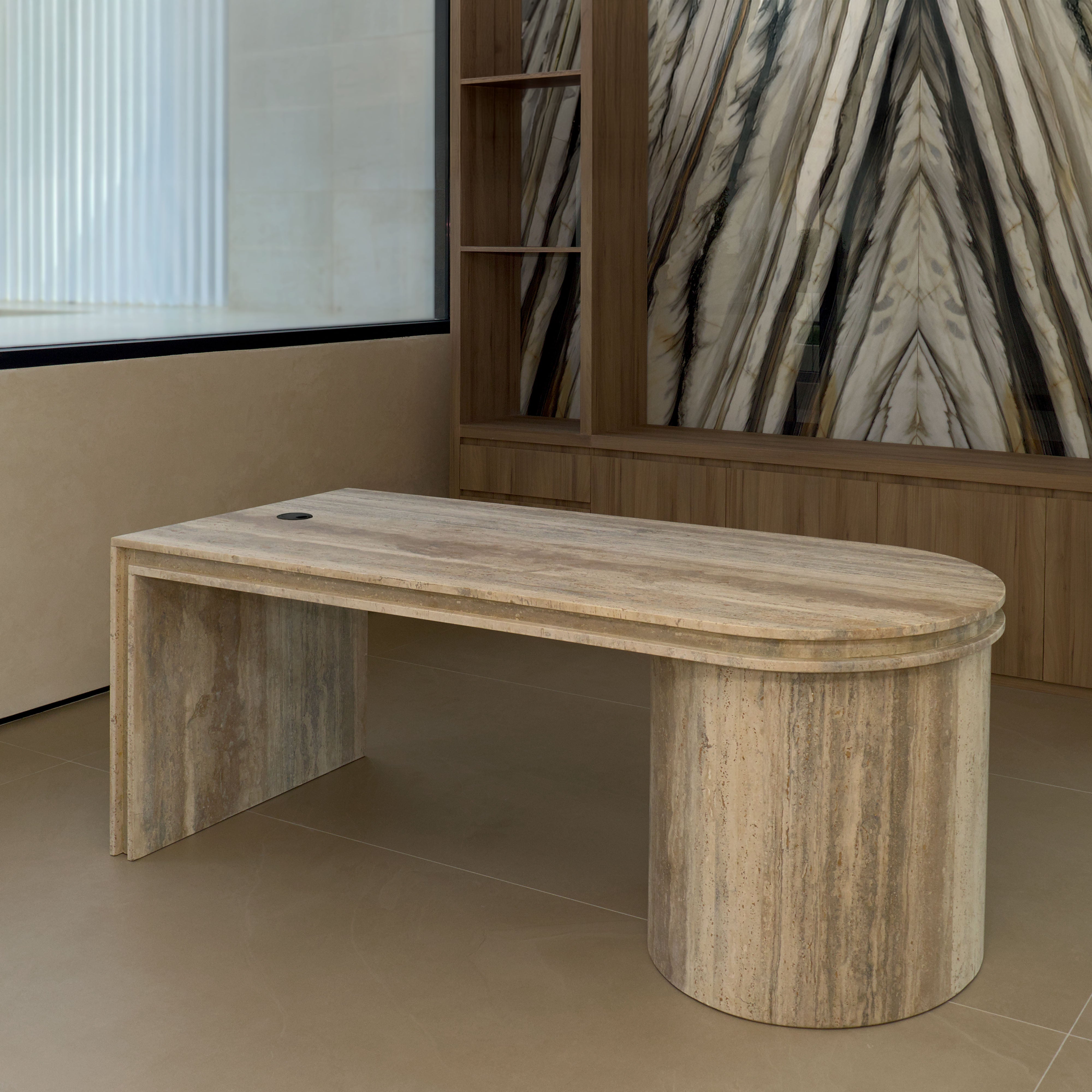 Travertine Oval Executive Desk