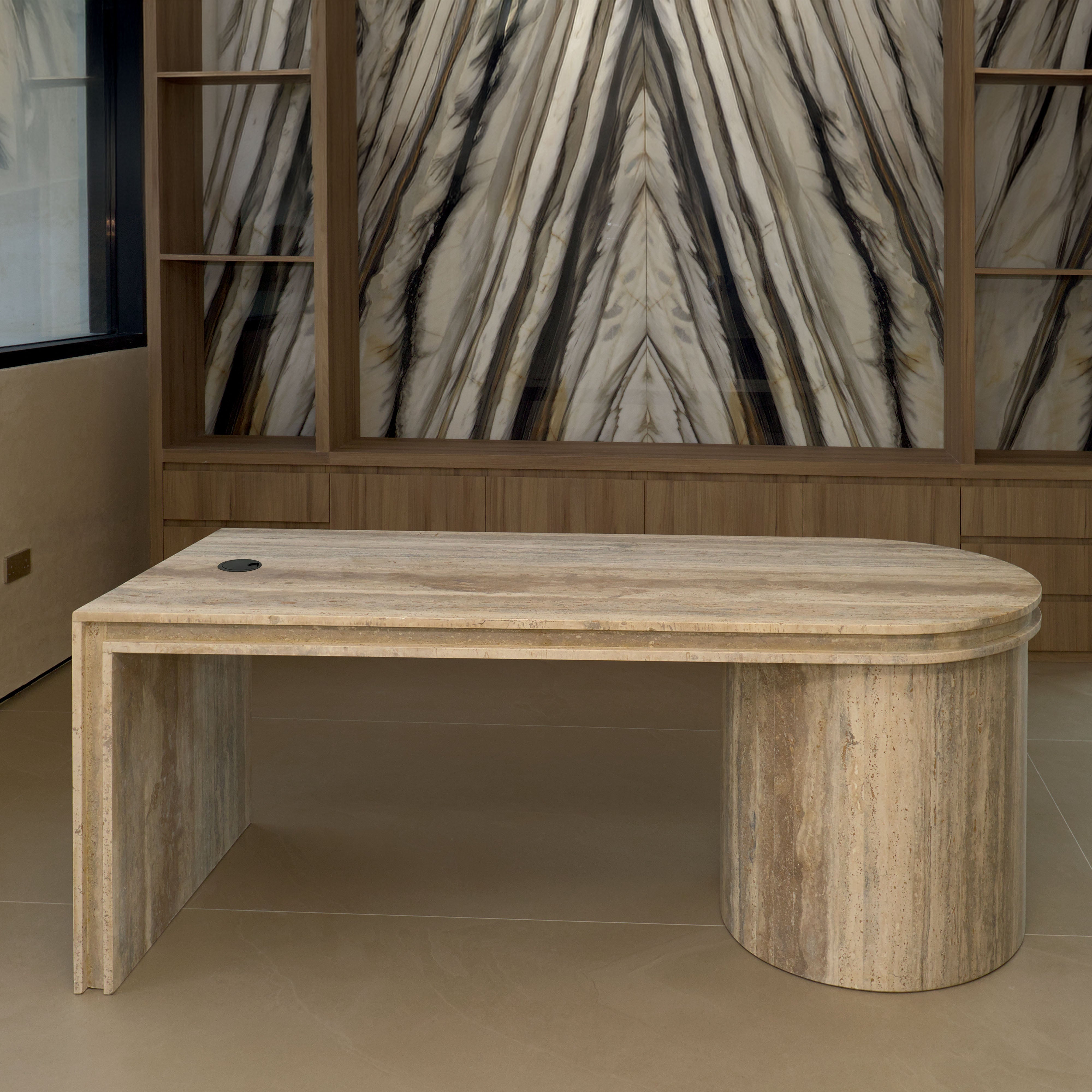 Travertine Oval Executive Desk