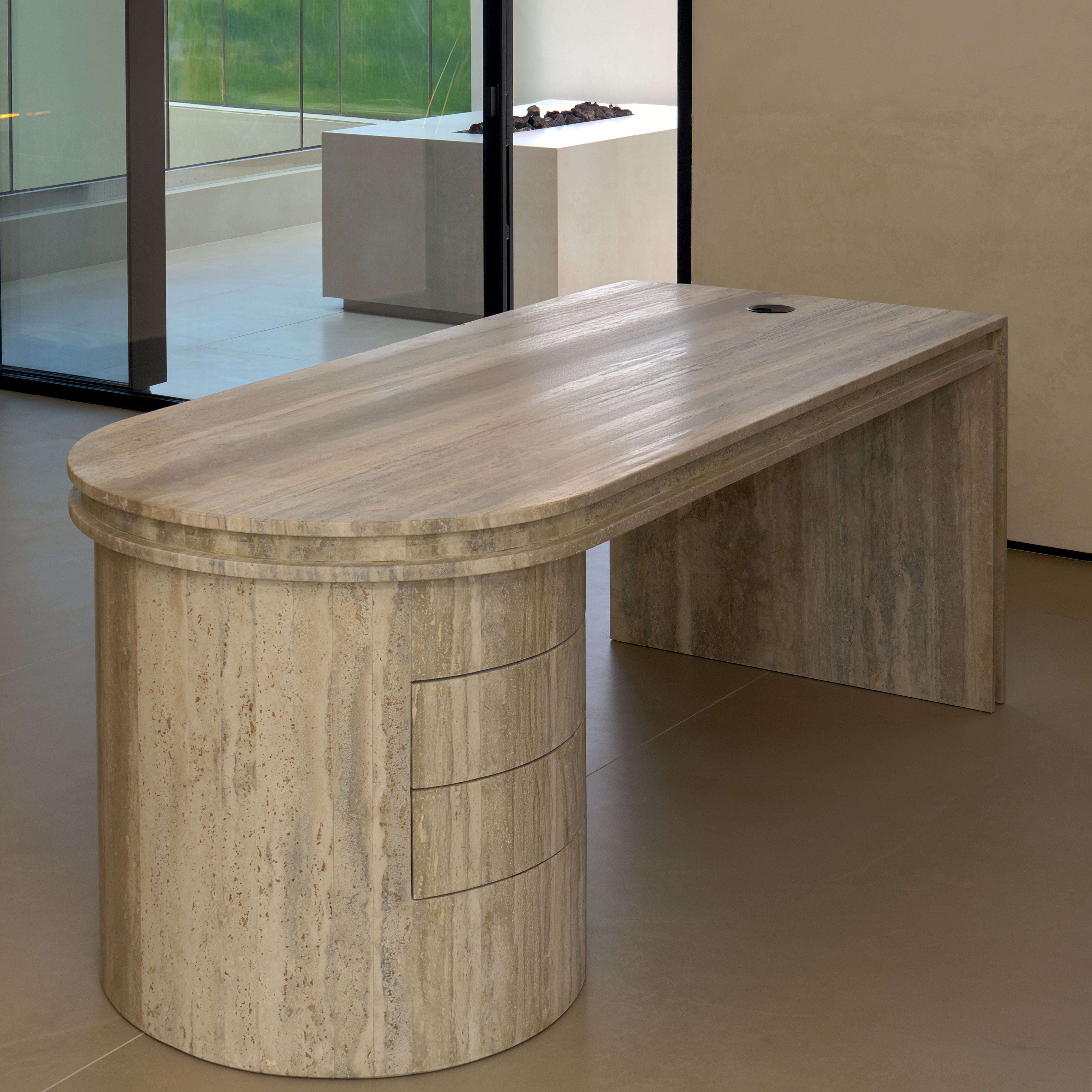 Travertine Oval Executive Desk