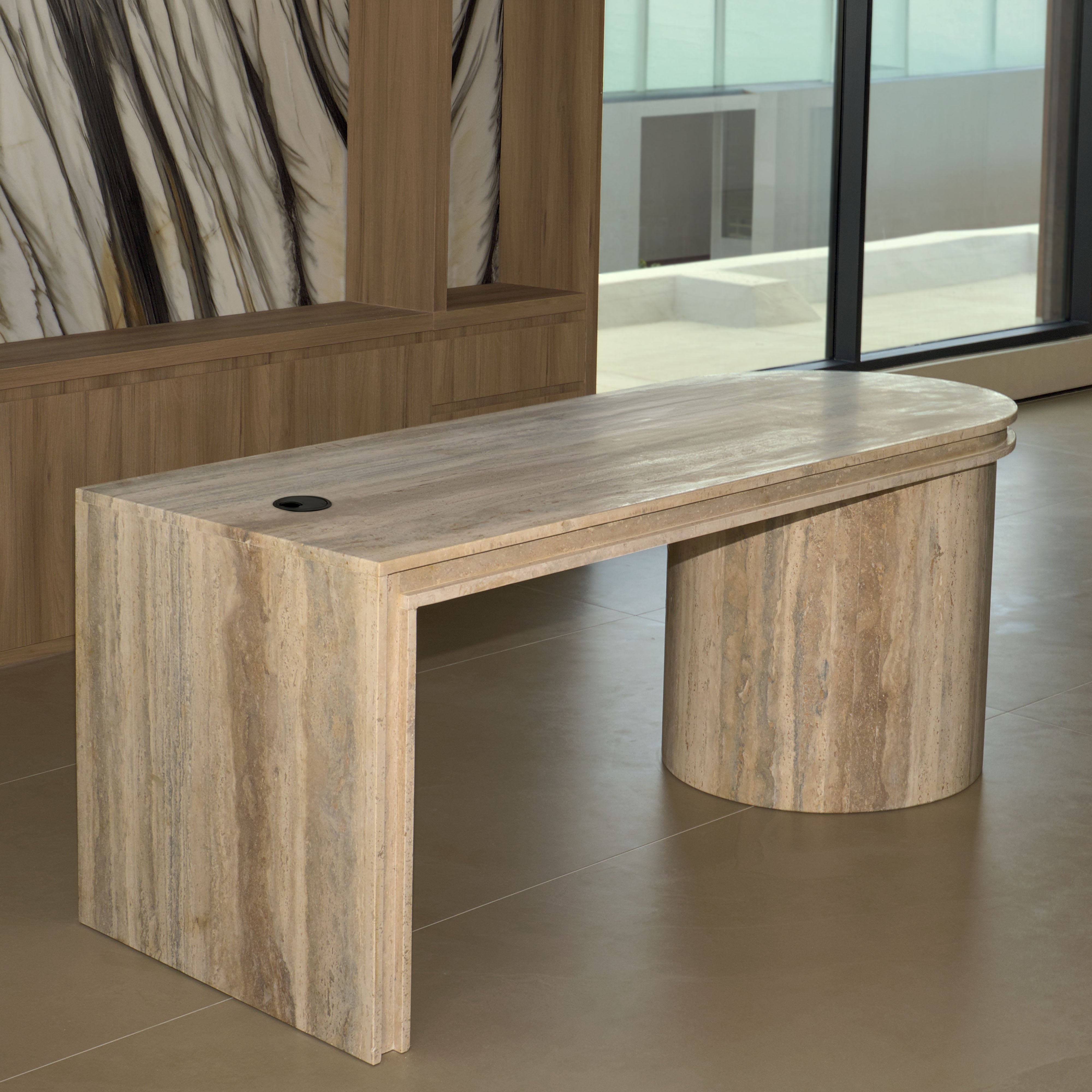 Travertine Oval Executive Desk